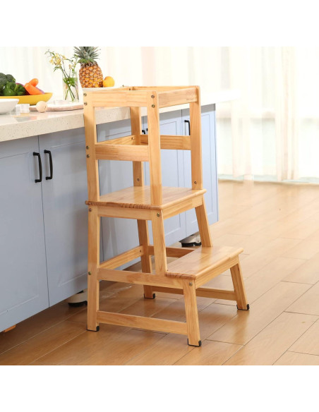 Escalera de cocina Wiifo para niños con barandilla - Natural