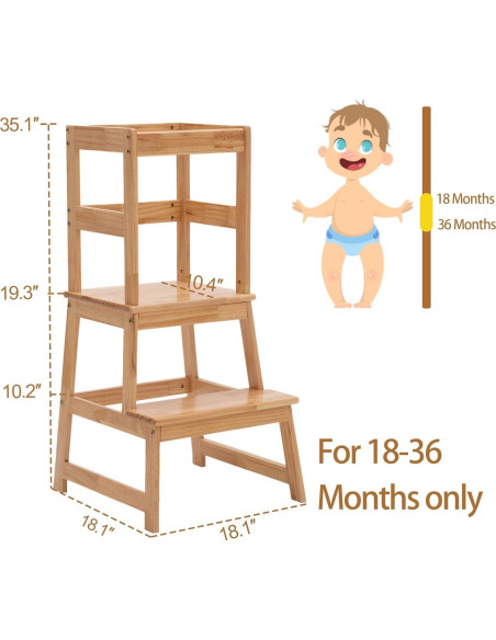 Escalera de cocina Wiifo para niños con barandilla - Natural