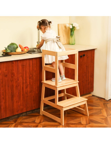 Escalera de cocina Wiifo para niños con barandilla - Natural