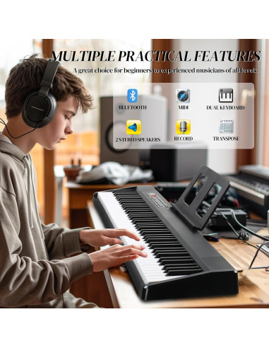 Piano Digital Plegable Ktaxon 88 Teclas Semi Ponderadas Negro