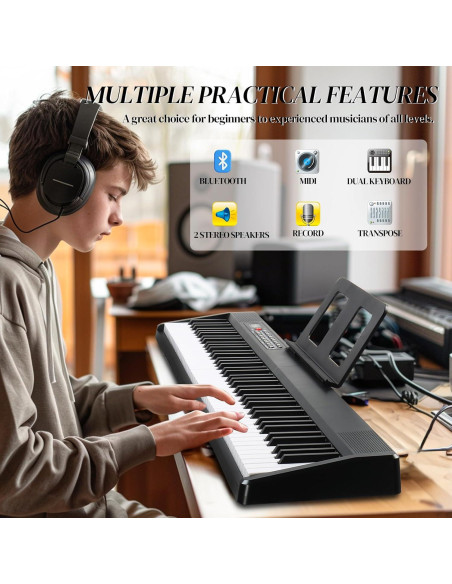 Piano Digital Plegable Ktaxon 88 Teclas Semi Ponderadas Negro