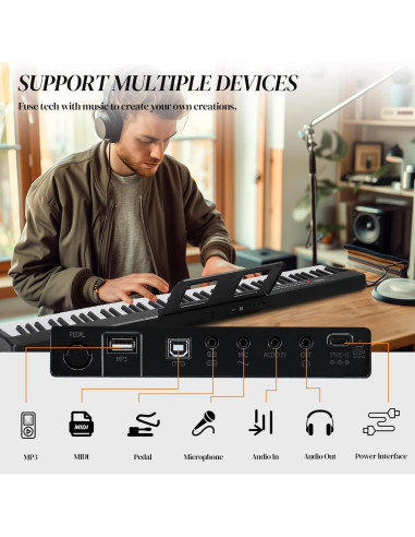 Piano Digital Plegable Ktaxon 88 Teclas Semi Ponderadas Negro
