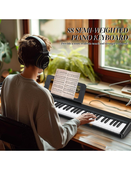 Piano Digital Plegable Ktaxon 88 Teclas Semi Ponderadas Negro