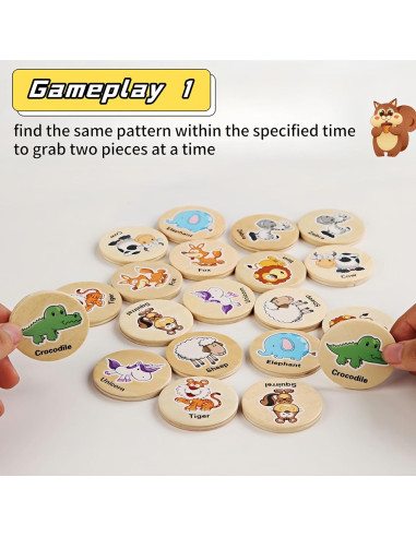 Juego de Memoria Educativo de Madera para Niños - 20 Piezas
