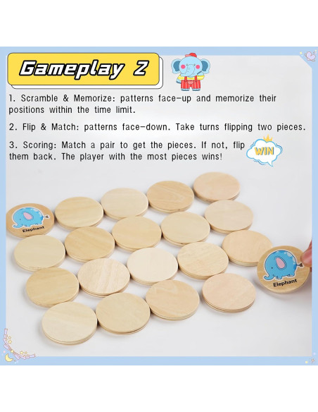 Juego de Memoria Educativo de Madera para Niños - 20 Piezas