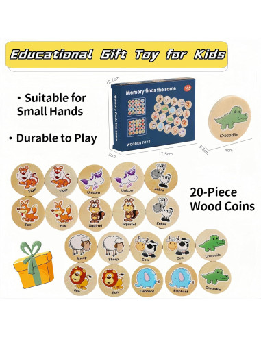 Juego de Memoria Educativo de Madera para Niños - 20 Piezas