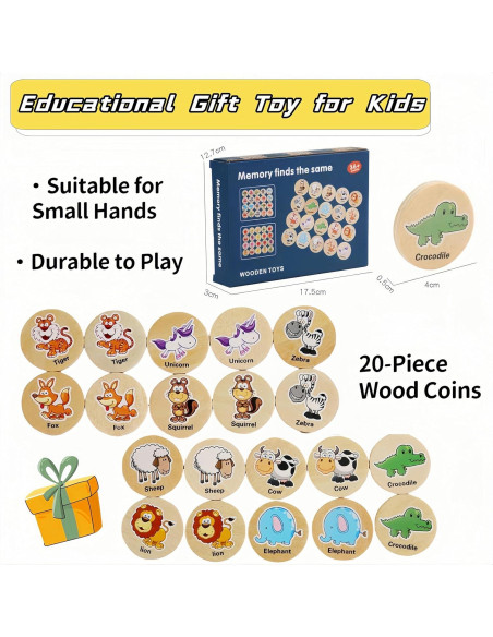 Juego de Memoria Educativo de Madera para Niños - 20 Piezas