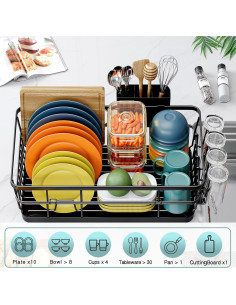 Escurridor de Platos Grande Urackify con Drenaje Automático Negro 2