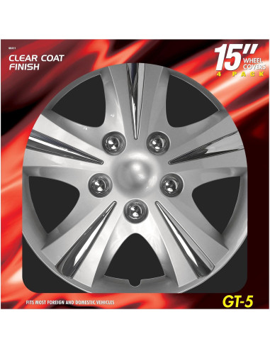Paquete de 4 Cubiertas de Rueda 15" Plata-Cromo Accesorios Personalizados