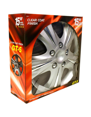 Paquete de 4 Cubiertas de Rueda 15" Plata-Cromo Accesorios Personalizados