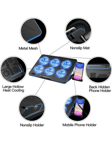 Base de Enfriamiento para Laptop LIANGSTAR 12-17" 6 Ventiladores