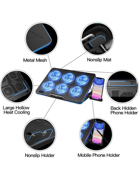 Base de Enfriamiento para Laptop LIANGSTAR 12-17" 6 Ventiladores