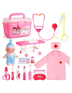 Kit de Doctor para Niños Huitem 17 Piezas Rosa 3-6 Años