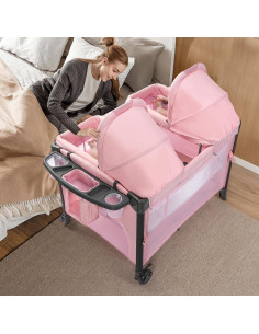 Cuna Gemelar JOYMOR Rosa Convertible con Almacenamiento 2