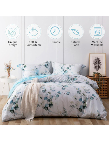 Conjunto de Funda de Edredón MILDLY 100% Algodón King Azul Bebé 3 Piezas