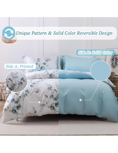 Conjunto de Funda de Edredón MILDLY 100% Algodón King Azul Bebé 3 Piezas