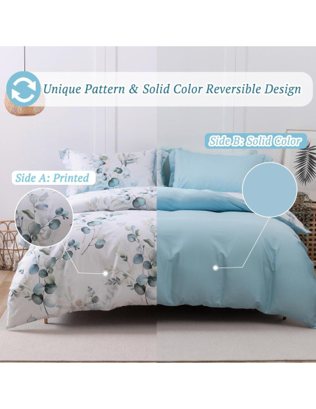 Conjunto de Funda de Edredón MILDLY 100% Algodón King Azul Bebé 3 Piezas