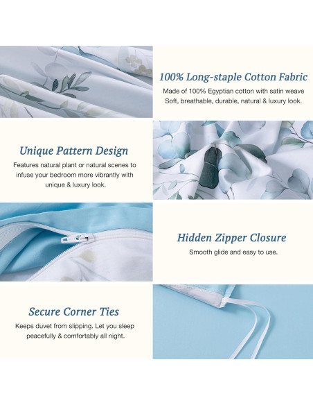 Conjunto de Funda de Edredón MILDLY 100% Algodón King Azul Bebé 3 Piezas