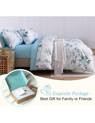 Conjunto de Funda de Edredón MILDLY 100% Algodón King Azul Bebé 3 Piezas