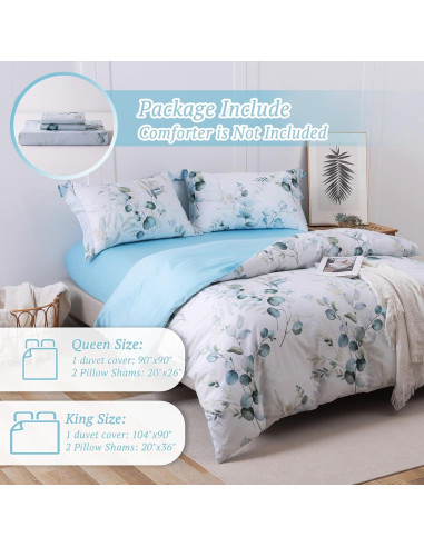 Conjunto de Funda de Edredón MILDLY 100% Algodón King Azul Bebé 3 Piezas