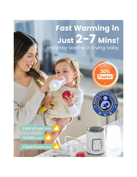 Calentador de Biberones Rápido 8 en 1 GROWNSY Gris con Portabebés