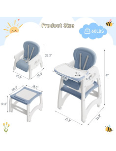 Silla Alta 6 en 1 para Bebés Azul - Convertible con Mesa 2