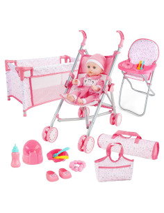 Conjunto de Carrito de Muñeca deAO con Accesorios y Cuna