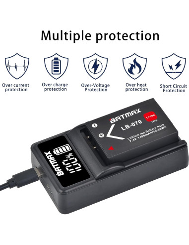 Batería recargable Batmax LB-070 + Cargador LCD USB para Kodak y Minolta