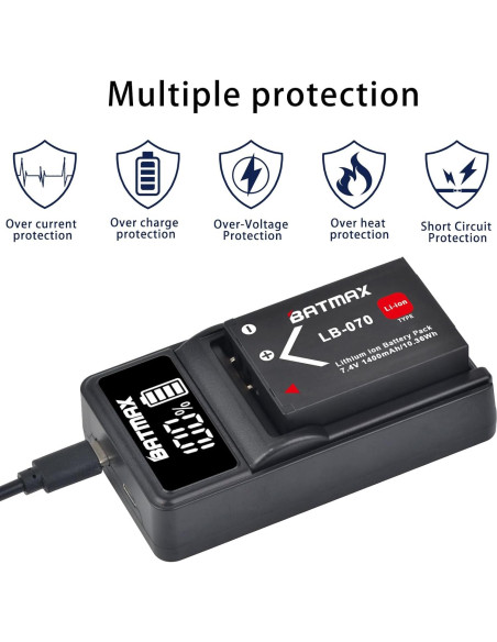 Batería recargable Batmax LB-070 + Cargador LCD USB para Kodak y Minolta Batería recargable Batmax LB-070 + Cargador LCD USB para Kodak y Minolta