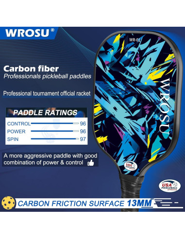 Juego de Palas de Pickleball WROSU de Fibra de Carbono - 2 Unidades