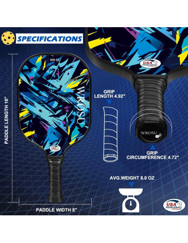 Juego de Palas de Pickleball WROSU de Fibra de Carbono - 2 Unidades