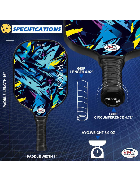 Juego de Palas de Pickleball WROSU de Fibra de Carbono - 2 Unidades
