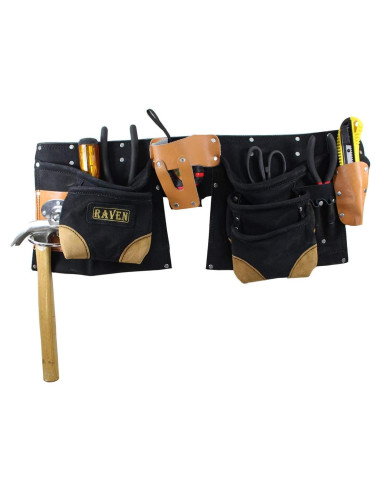 Cinturón de Herramientas RAVEN Negro 12 Bolsillos Cuero