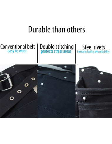 Cinturón de Herramientas RAVEN Negro 12 Bolsillos Cuero