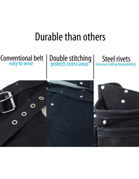 Cinturón de Herramientas RAVEN Negro 12 Bolsillos Cuero