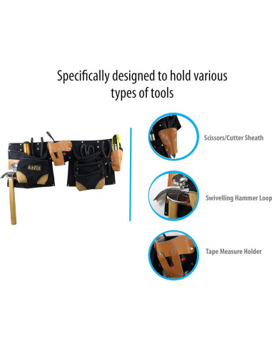 Cinturón de Herramientas RAVEN Negro 12 Bolsillos Cuero