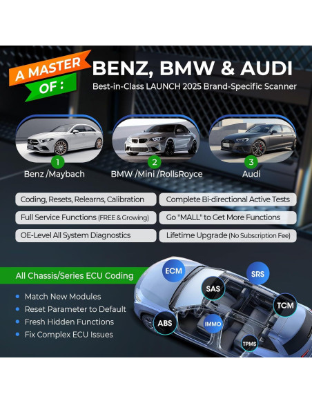 Escáner OBD2 LAUNCH Creader Elite 2.0 BBA para BMW y Benz