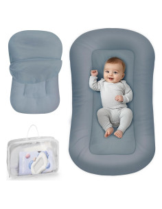 Cuna Nido para Bebés Algodón Suave Azul Grisáceo - 0-24 Meses