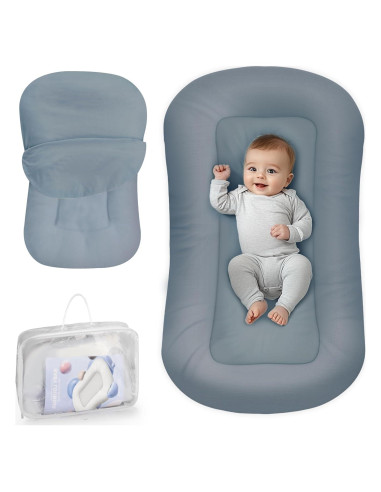 Cuna Nido para Bebés Algodón Suave Azul Grisáceo - 0-24 Meses