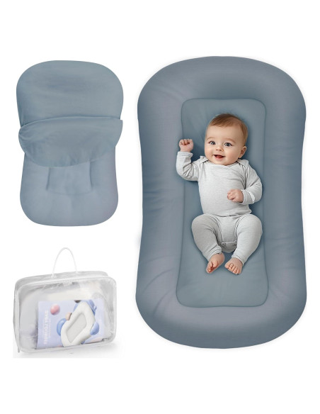 Cuna Nido para Bebés Algodón Suave Azul Grisáceo - 0-24 Meses