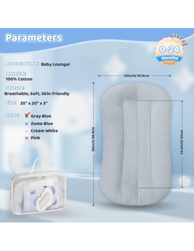 Cuna Nido para Bebés Algodón Suave Azul Grisáceo - 0-24 Meses