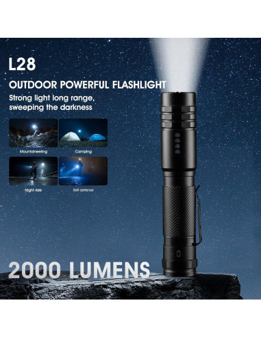 Linterna Recargable USB-C 2000 Lúmenes 5 Modos Compacta