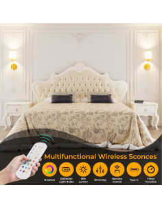 Juego de 2 Apliques de Pared LED ISEEKLUX Dorados 5200mAh 2