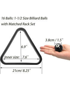 Juego de Bolas de Billar Mini TOPZEA 3.81 cm con Rack 2
