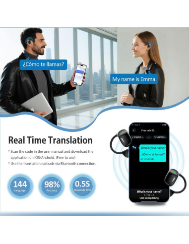 Audífonos Traductores IA Bluetooth 5.4 Livemon 144 Idiomas