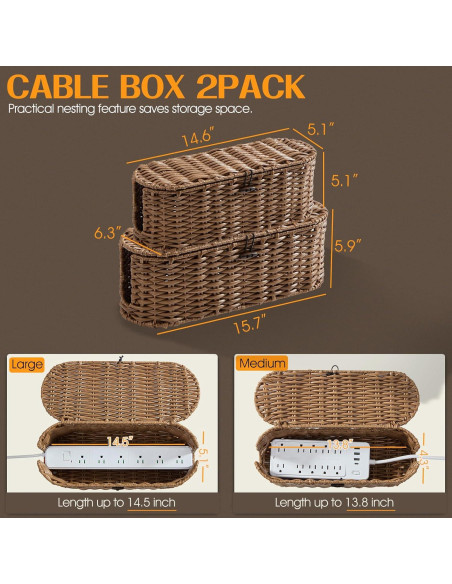 Caja Organizadora de Cables FairyHaus 2Pack Marrón Tejida