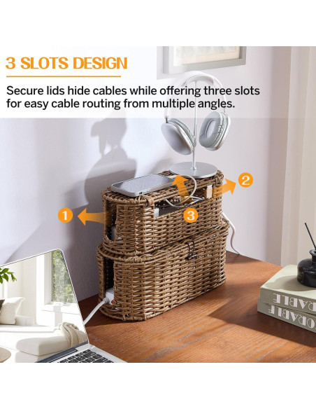 Caja Organizadora de Cables FairyHaus 2Pack Marrón Tejida