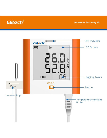 Registrador Digital de Temperatura y Humedad Elitech GSP-8