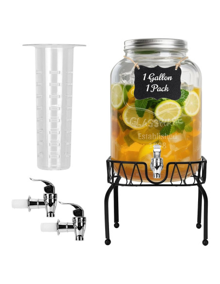 Dispensador de Bebidas de Vidrio Eathtek 7.57L con Grifo y Soporte