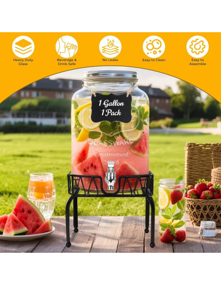 Dispensador de Bebidas de Vidrio Eathtek 7.57L con Grifo y Soporte